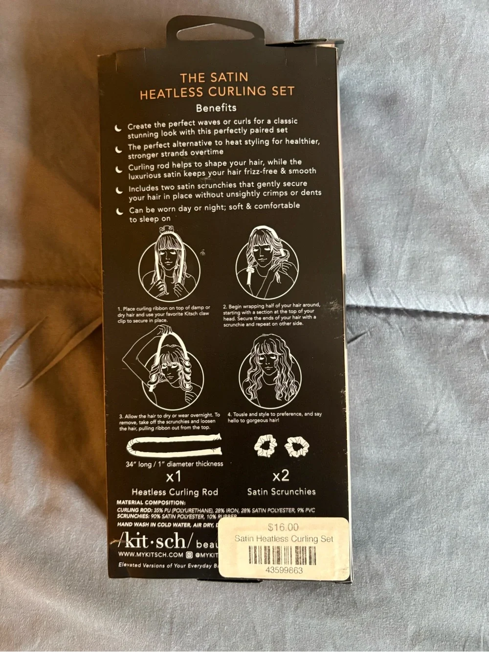 Brand New with tags Kitsch Satin Heatless Curling Set in Peach and light blue